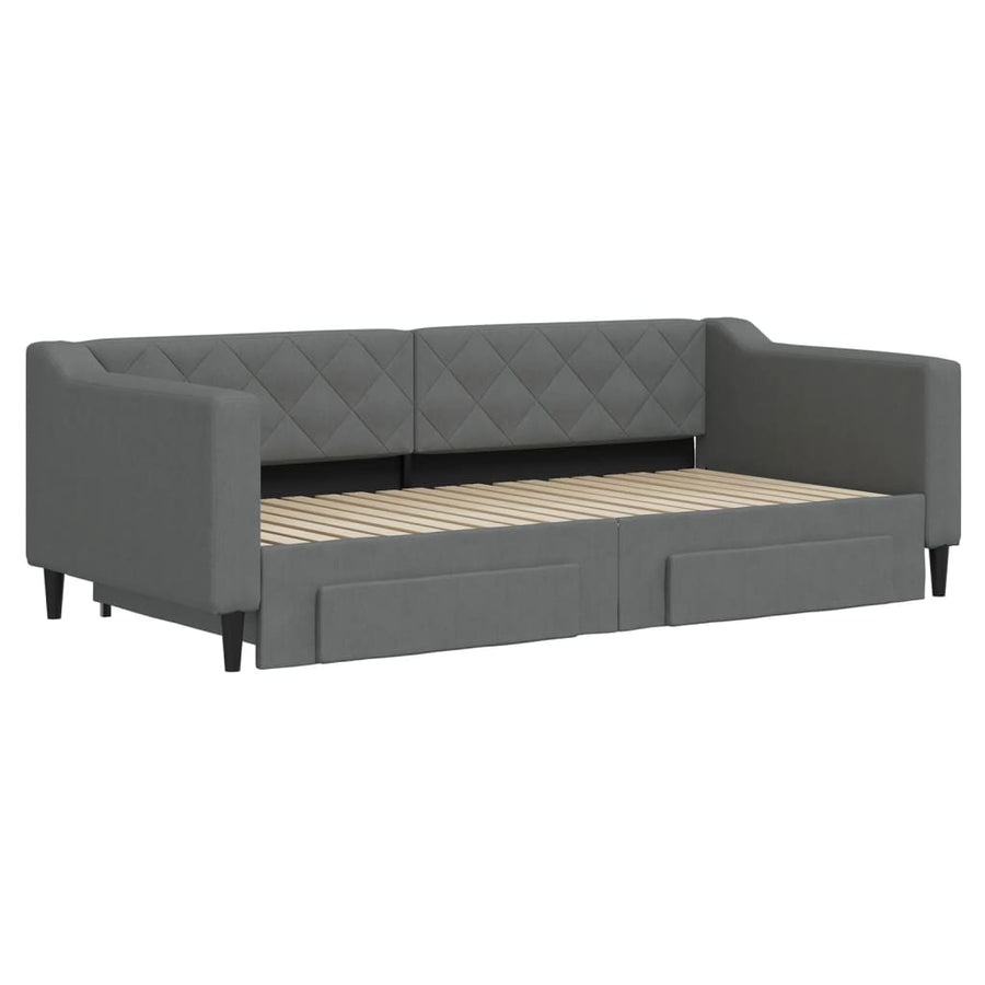 Daybed with Trundle&Drawers without Mattress Dark Grey 90x190 cm