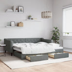 Daybed with Trundle&Drawers without Mattress Dark Grey 90x190 cm
