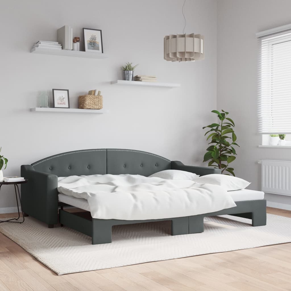 Daybed with Trundle without Mattress Dark Grey 90x190 cm