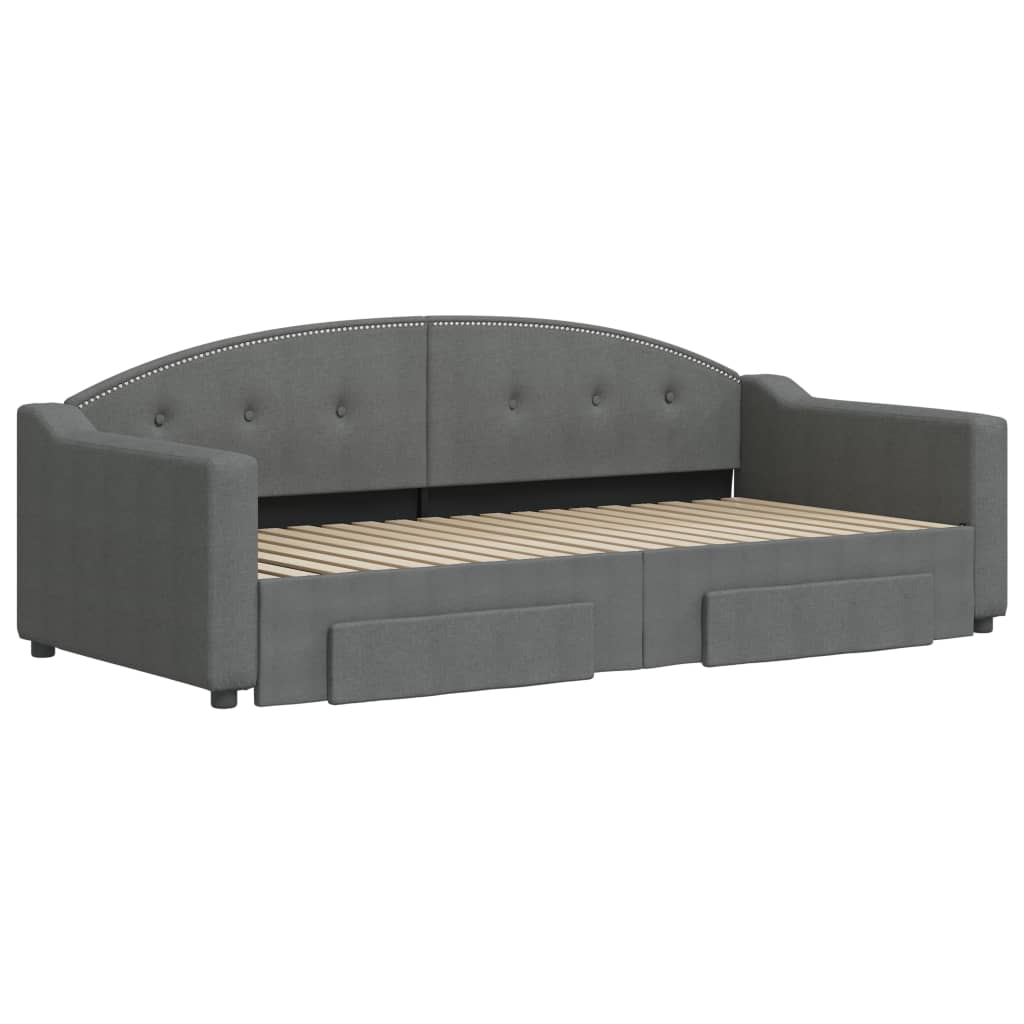 Daybed with Trundle&Drawers without Mattress Dark Grey 90x190 cm