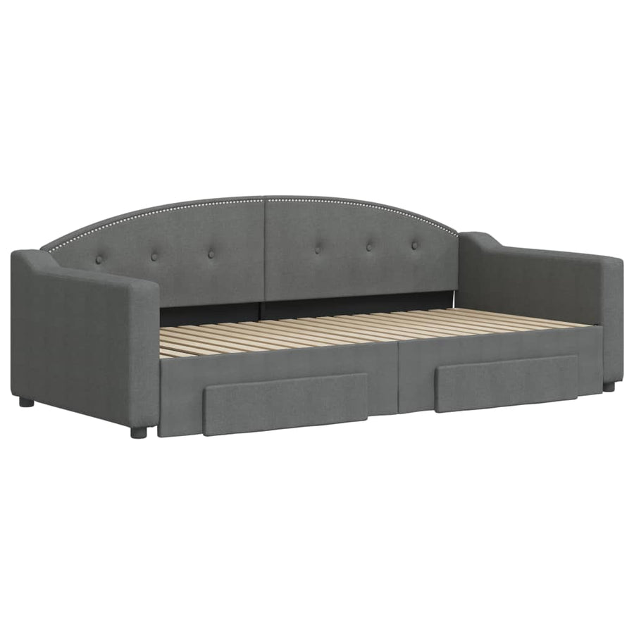 Daybed with Trundle&Drawers without Mattress Dark Grey 90x190 cm