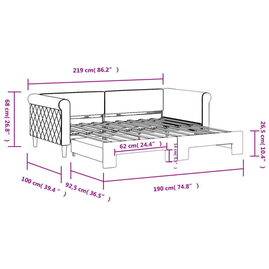 Daybed with Trundle without Mattress Light Grey 90x190 cm
