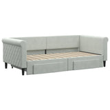 Daybed with Trundle&Drawers without Mattress Light Grey 90x190 cm - Side View