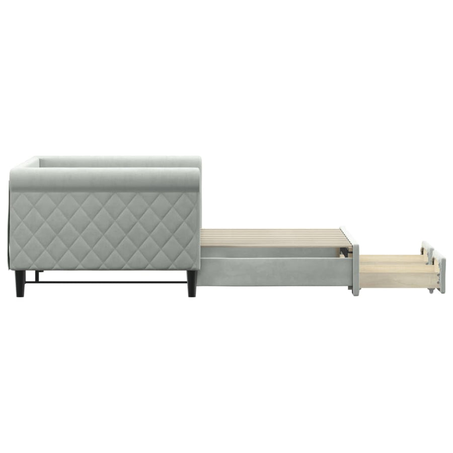 Daybed with Trundle&Drawers without Mattress Light Grey 90x190 cm