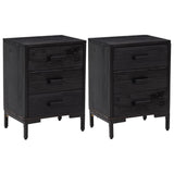 Bedside Cabinets 2 pcs Black 40x30x55 cm Solid Wood Pine - Front View