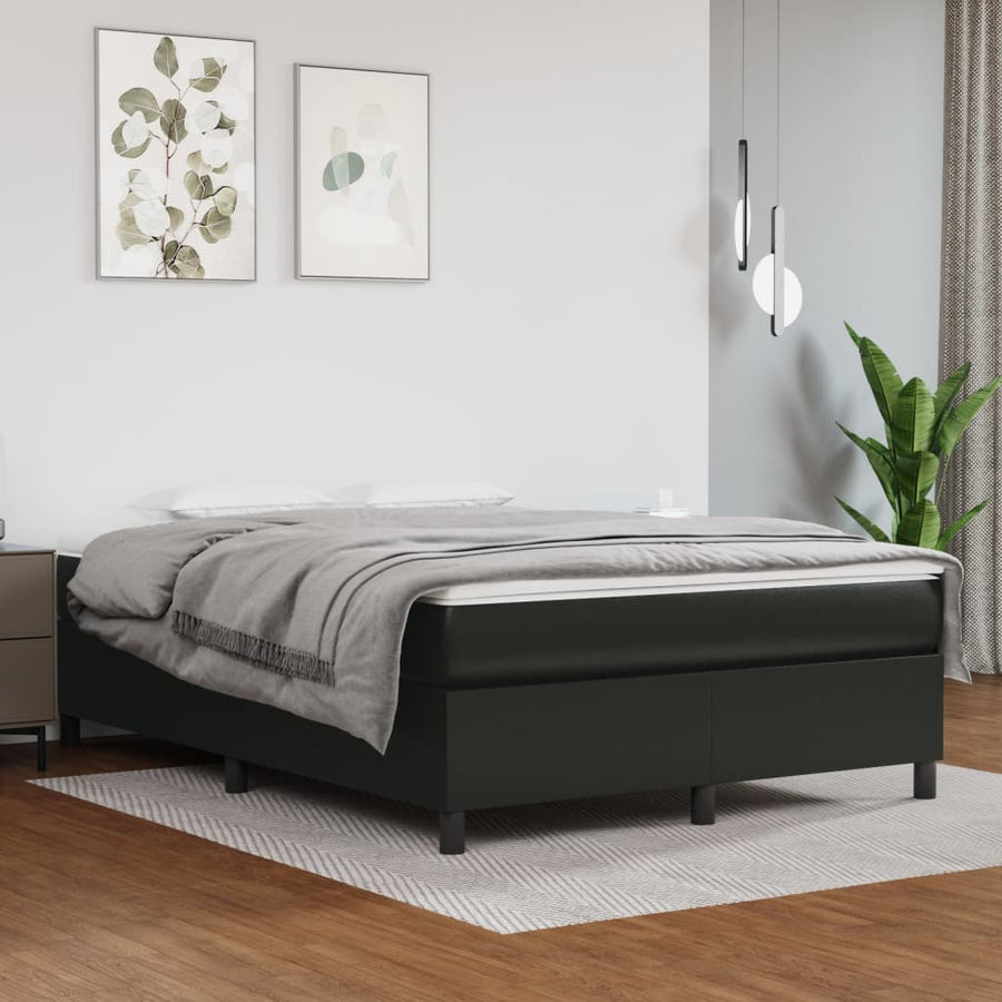 Box Spring Bed with Mattress Black 137x190 cm Faux Leather