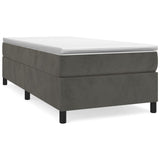 Box Spring Bed with Mattress Dark Grey 106x203 cm King Single Size Velvet - Front View