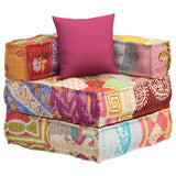 Modular Pouffe with Pillow Patchwork Fabric - Front View