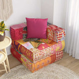 Modular Pouffe with Pillow Patchwork Fabric - Side View