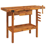 Workbench with Drawer and Vices 124x52x83 cm Solid Wood Acacia - Front View
