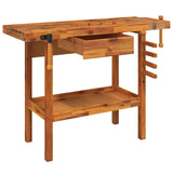 Workbench with Drawer and Vices 124x52x83 cm Solid Wood Acacia - Side View