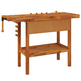 Workbench with Drawer and Vices 124x52x83 cm Solid Wood Acacia - Rear View