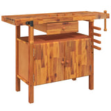 Workbench with Drawer and Vices 124x52x83 cm Solid Wood Acacia - Front View