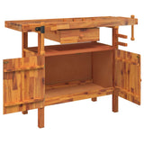 Workbench with Drawer and Vices 124x52x83 cm Solid Wood Acacia - Side View