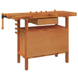 Workbench with Drawer and Vices 124x52x83 cm Solid Wood Acacia - Rear View