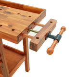 Workbench with Drawer and Vices 124x52x83 cm Solid Wood Acacia - Low Angle