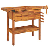 Workbench with Drawers and Vices 124x52x83 cm Solid Wood Acacia - Front View