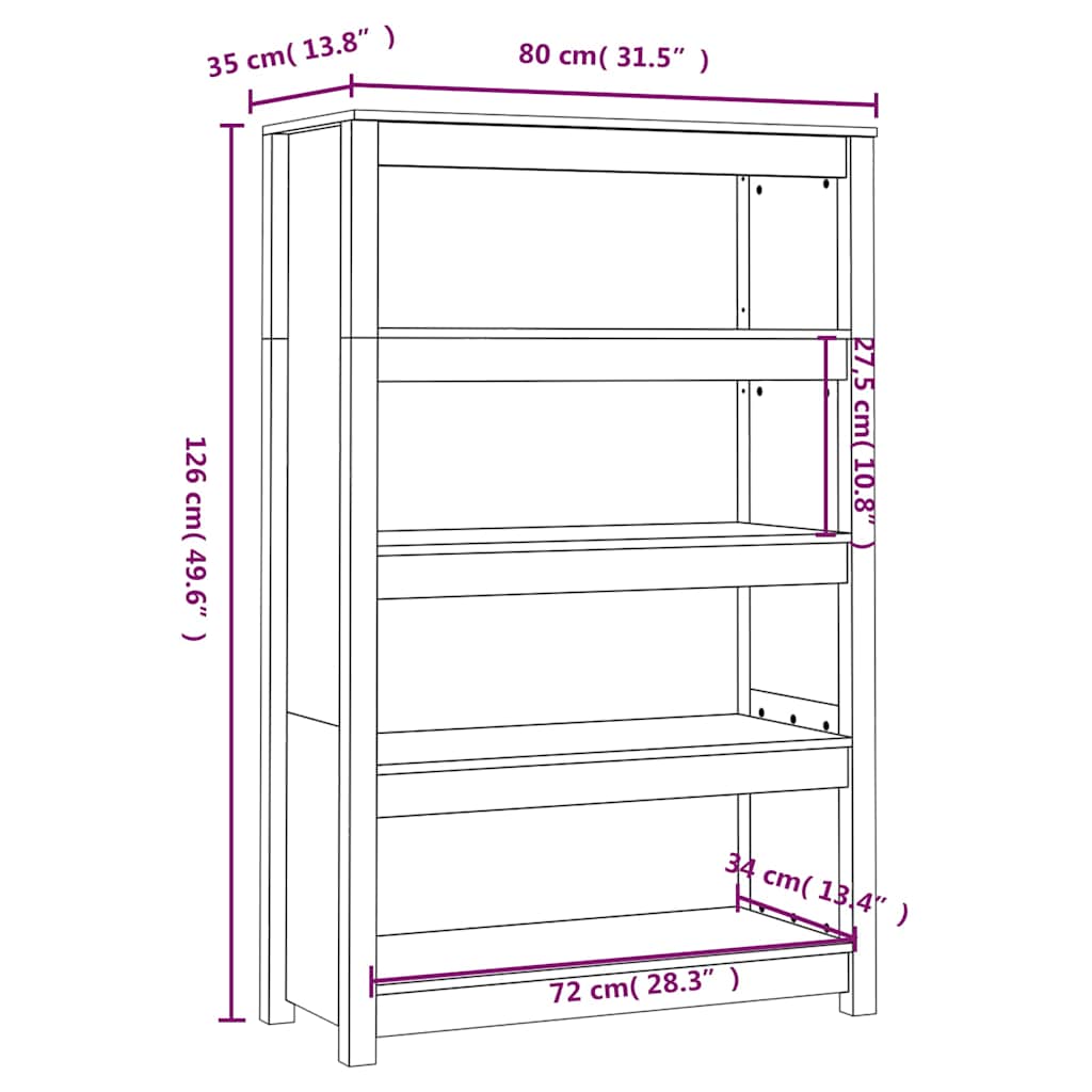 Book Cabinet 80x35x126 cm Solid Wood Pine