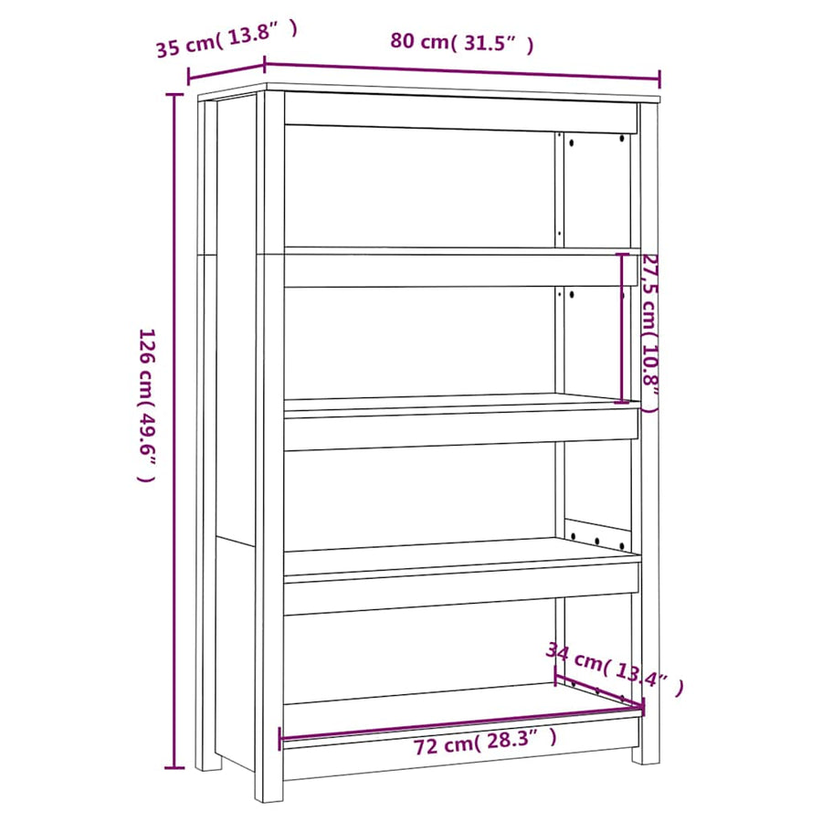 Book Cabinet 80x35x126 cm Solid Wood Pine