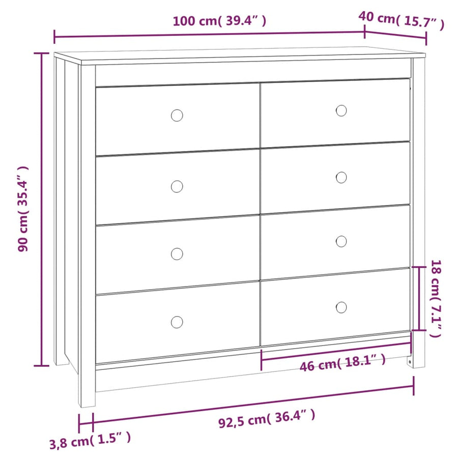 Side Cabinet 100x40x90 cm Solid Wood Pine