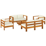 5 Piece Garden Lounge Set with Cream White Cushions Solid Wood - Front View