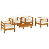 5 Piece Garden Lounge Set with Cream White Cushions Solid Wood