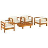 5 Piece Garden Lounge Set with Cream White Cushions Solid Wood - Front View