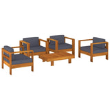 5 Piece Garden Lounge Set with Dark Grey Cushions Solid Wood - Front View