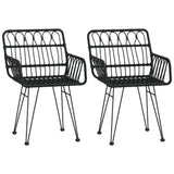 Garden Chairs 2 pcs with Armrest Black 56x64x80 cm PE Rattan - Front View