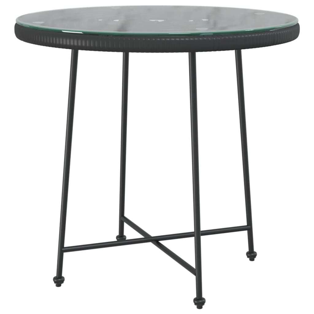 Dining Table Black ?80 cm Tempered Glass and Steel