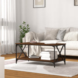 Coffee Table Brown Oak 100x50x45 cm Engineered Wood and Iron - Side View
