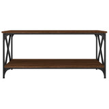 Coffee Table Brown Oak 100x50x45 cm Engineered Wood and Iron - Top-Down View