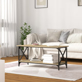 Coffee Table Sonoma Oak 100x45x45 cm Engineered Wood and Iron - Side View