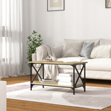 Coffee Table Sonoma Oak 80x45x45 cm Engineered Wood and Iron - Side View