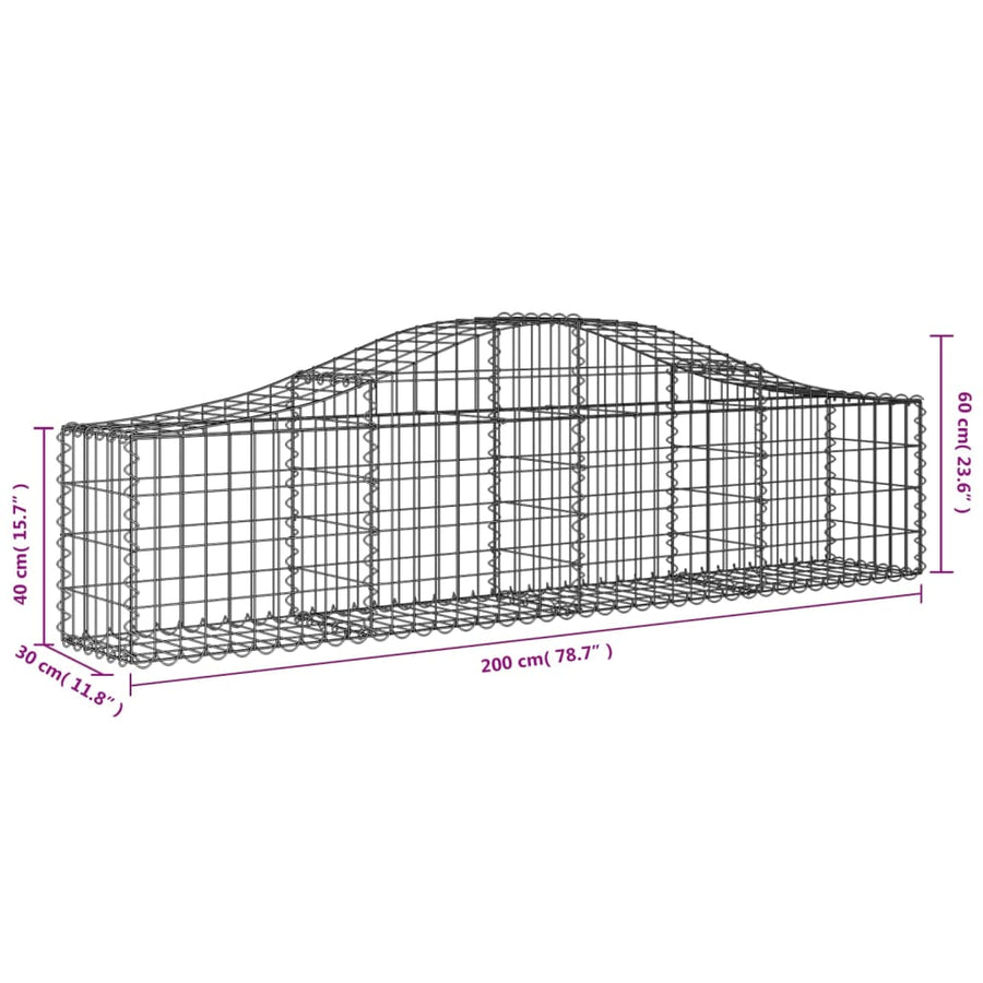 Arched Gabion Baskets 7 pcs 200x30x40/60 cm Galvanised Iron