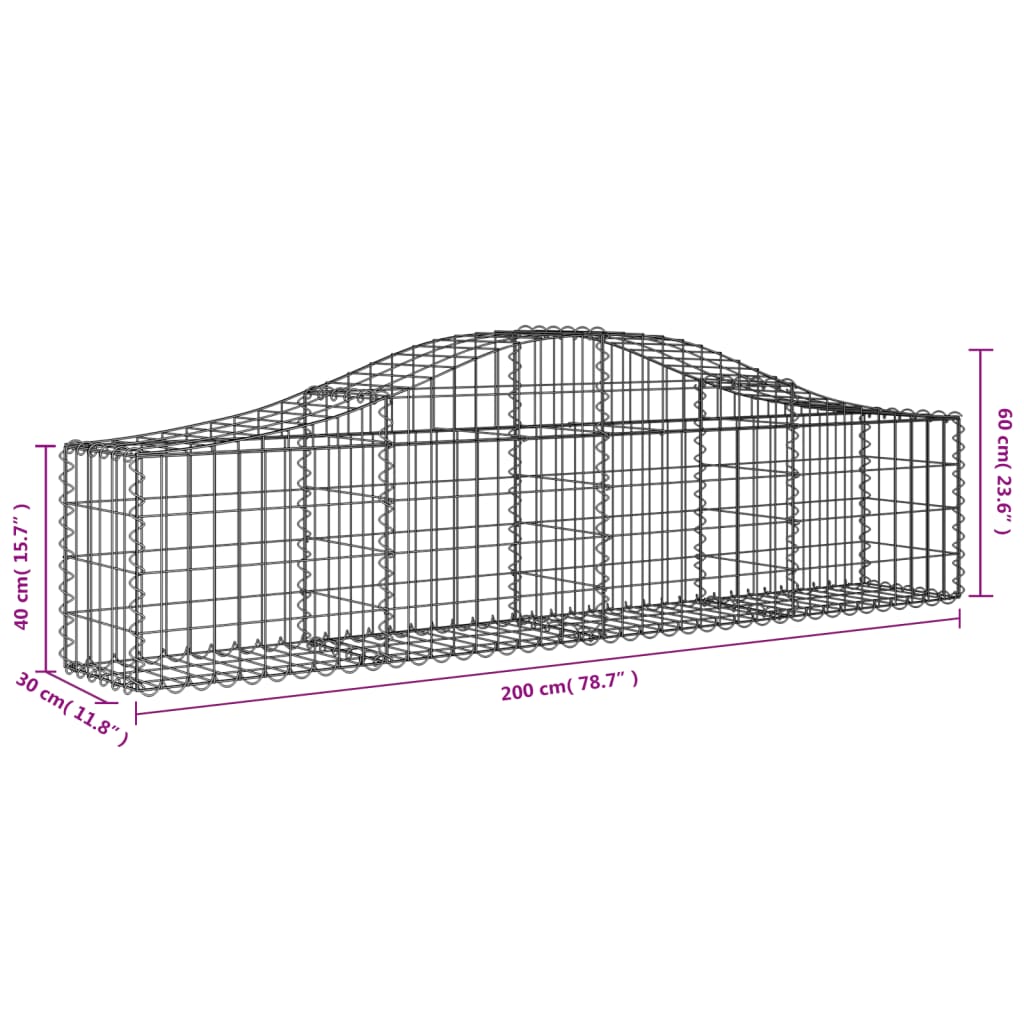 Arched Gabion Baskets 14 pcs 200x30x40/60 cm Galvanised Iron