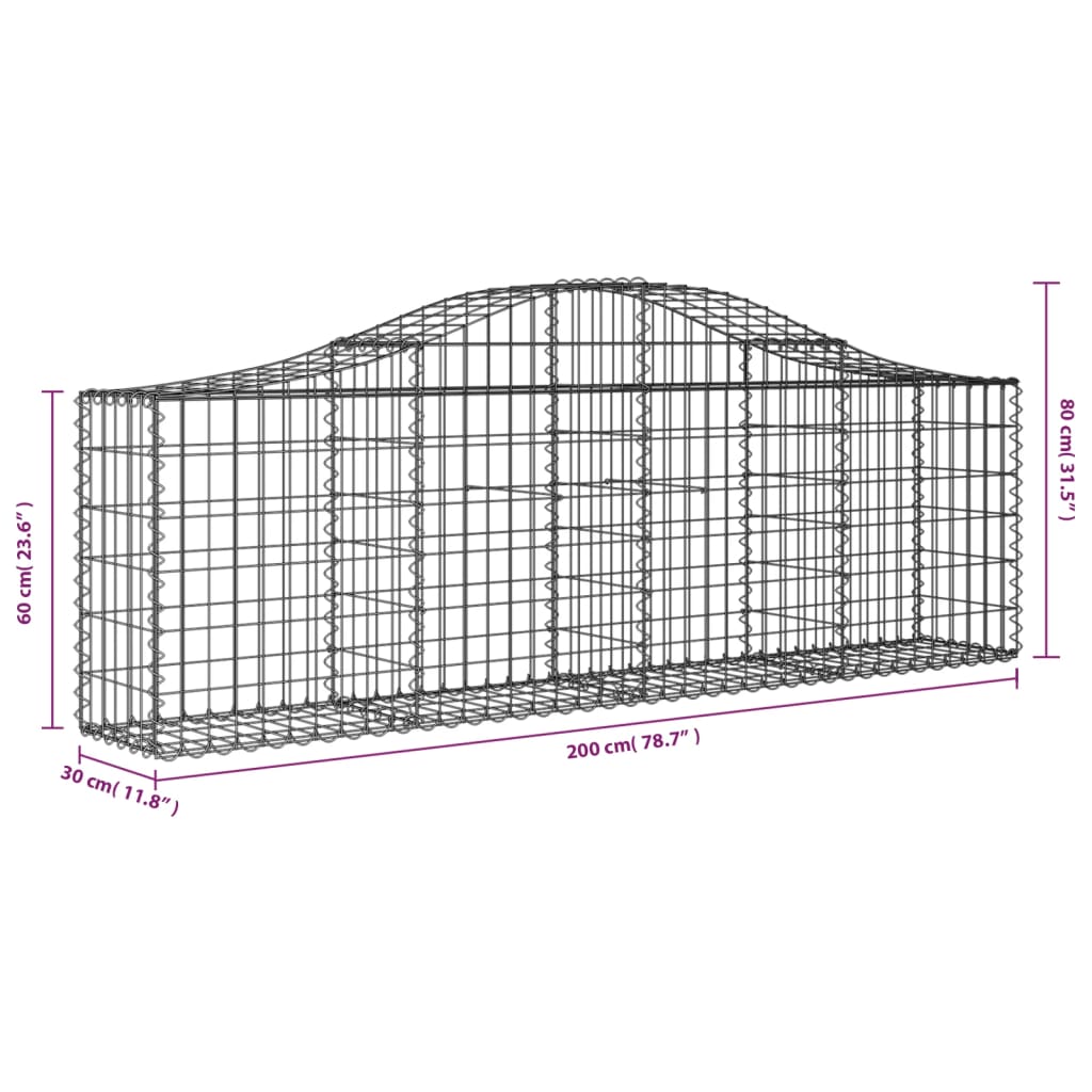 Arched Gabion Baskets 11 pcs 200x30x60/80 cm Galvanised Iron