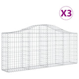 Arched Gabion Baskets 3 pcs 200x30x80/100 cm Galvanised Iron - Front View
