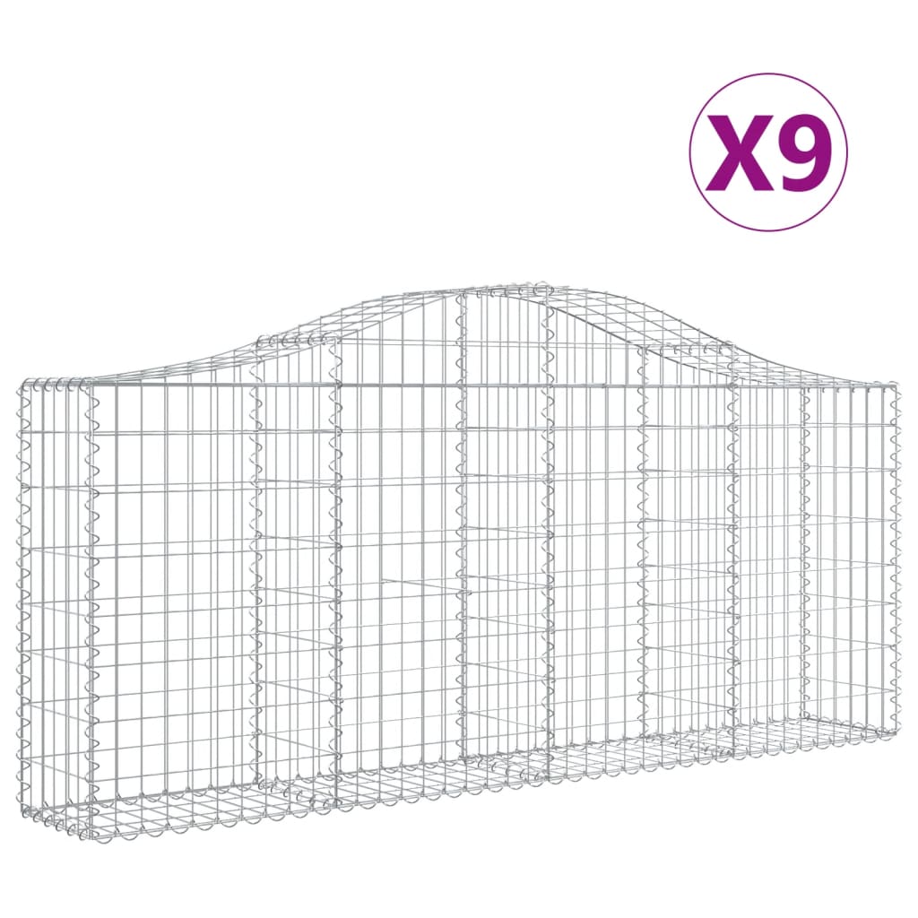 Arched Gabion Baskets 9 pcs 200x30x80/100 cm Galvanised Iron