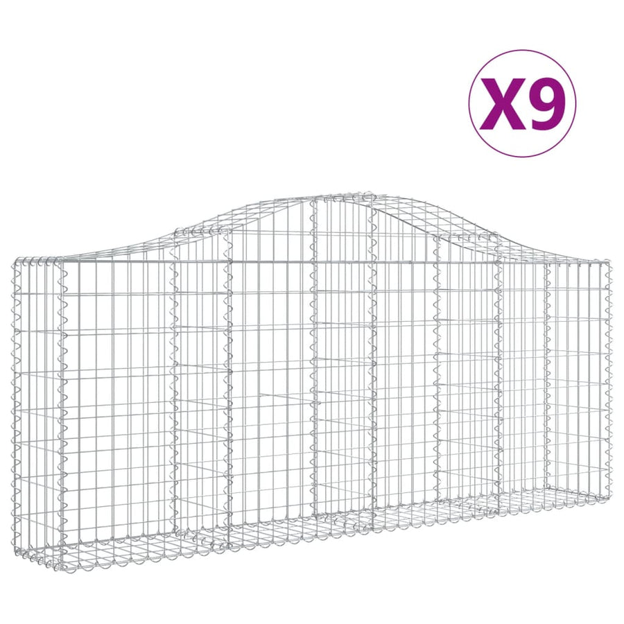 Arched Gabion Baskets 9 pcs 200x30x80/100 cm Galvanised Iron