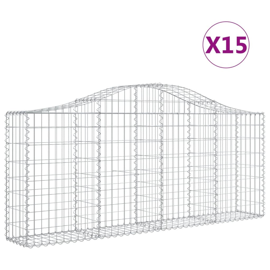 Arched Gabion Baskets 15 pcs 200x30x80/100 cm Galvanised Iron