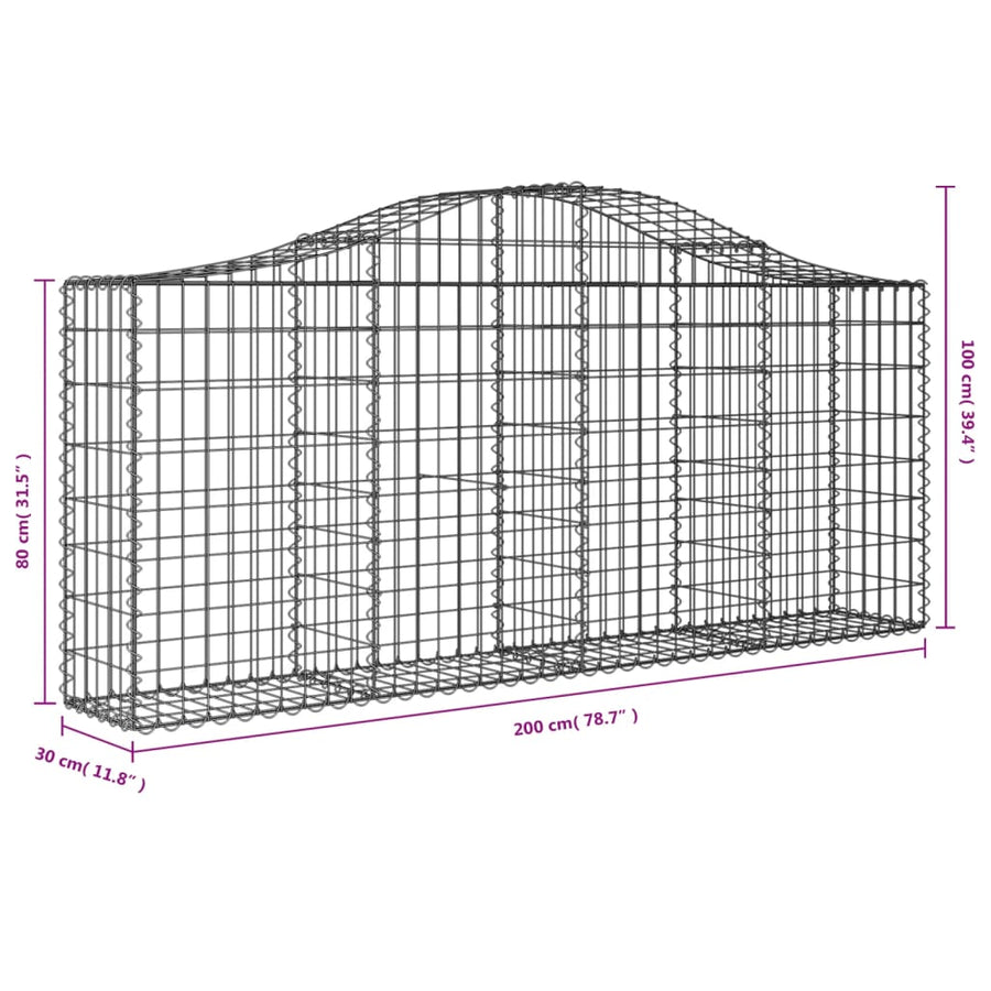 Arched Gabion Baskets 15 pcs 200x30x80/100 cm Galvanised Iron