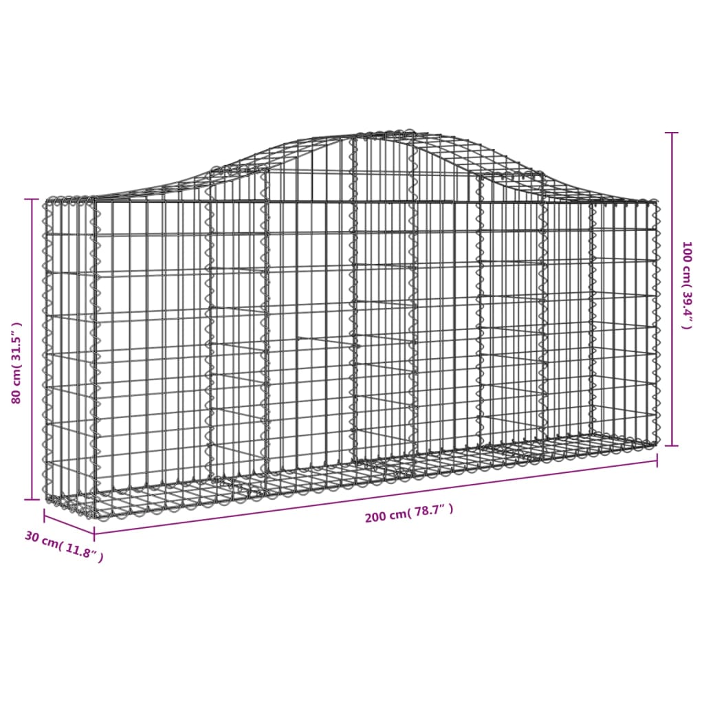 Arched Gabion Baskets 30 pcs 200x30x80/100 cm Galvanised Iron