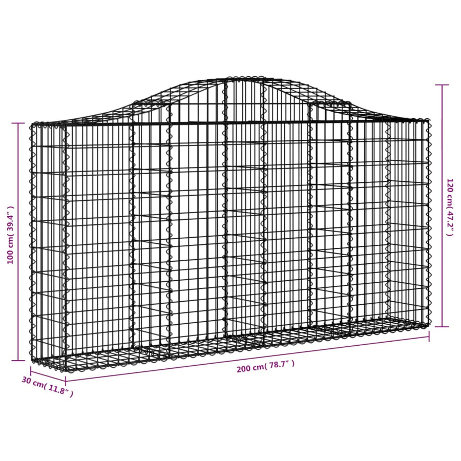 Arched Gabion Baskets 11 pcs 200x30x100/120 cm Galvanised Iron