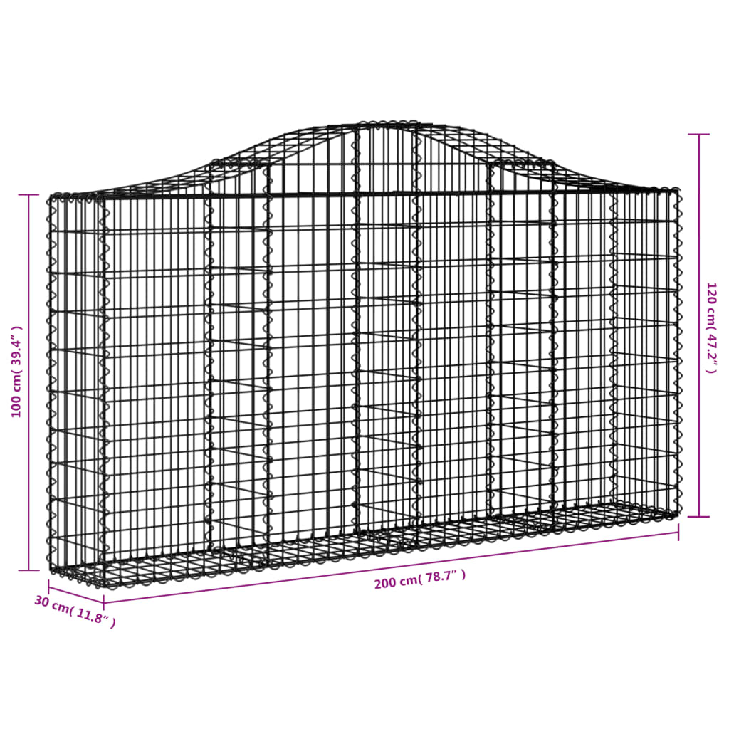 Arched Gabion Baskets 12 pcs 200x30x100/120 cm Galvanised Iron