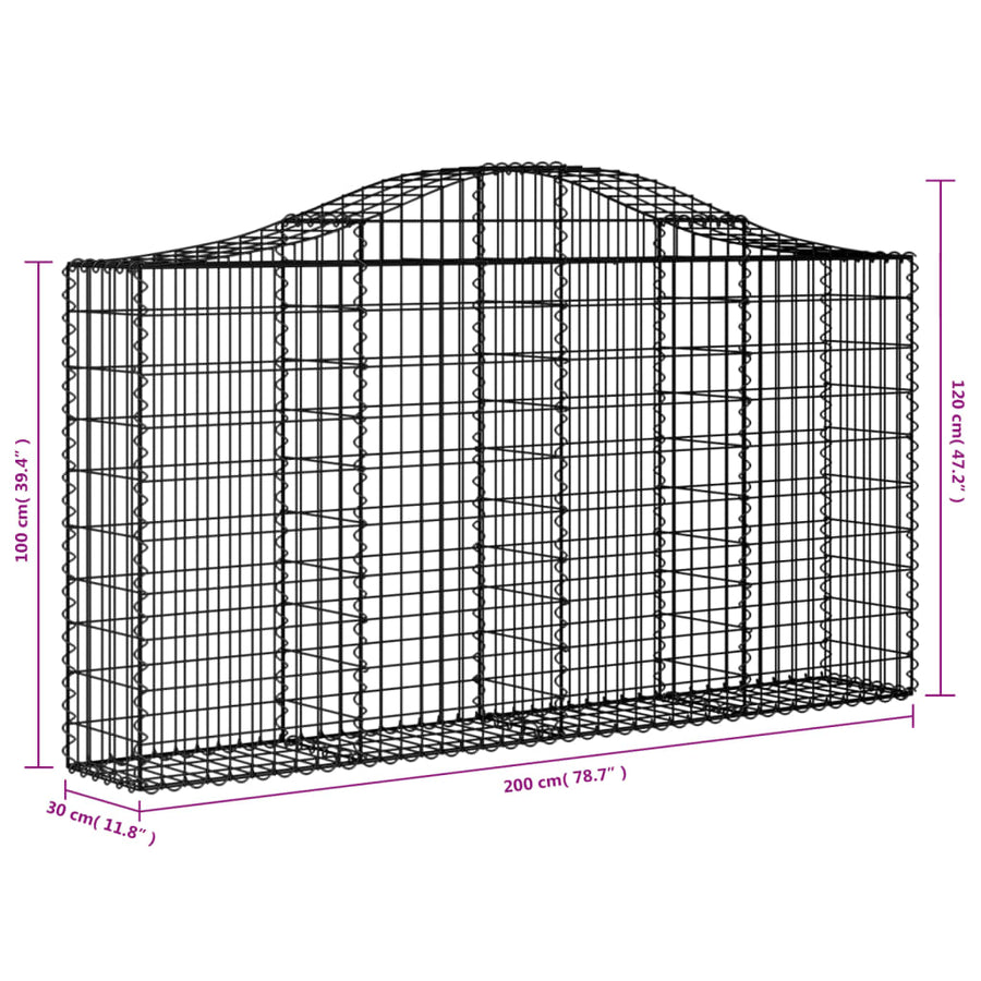Arched Gabion Baskets 12 pcs 200x30x100/120 cm Galvanised Iron