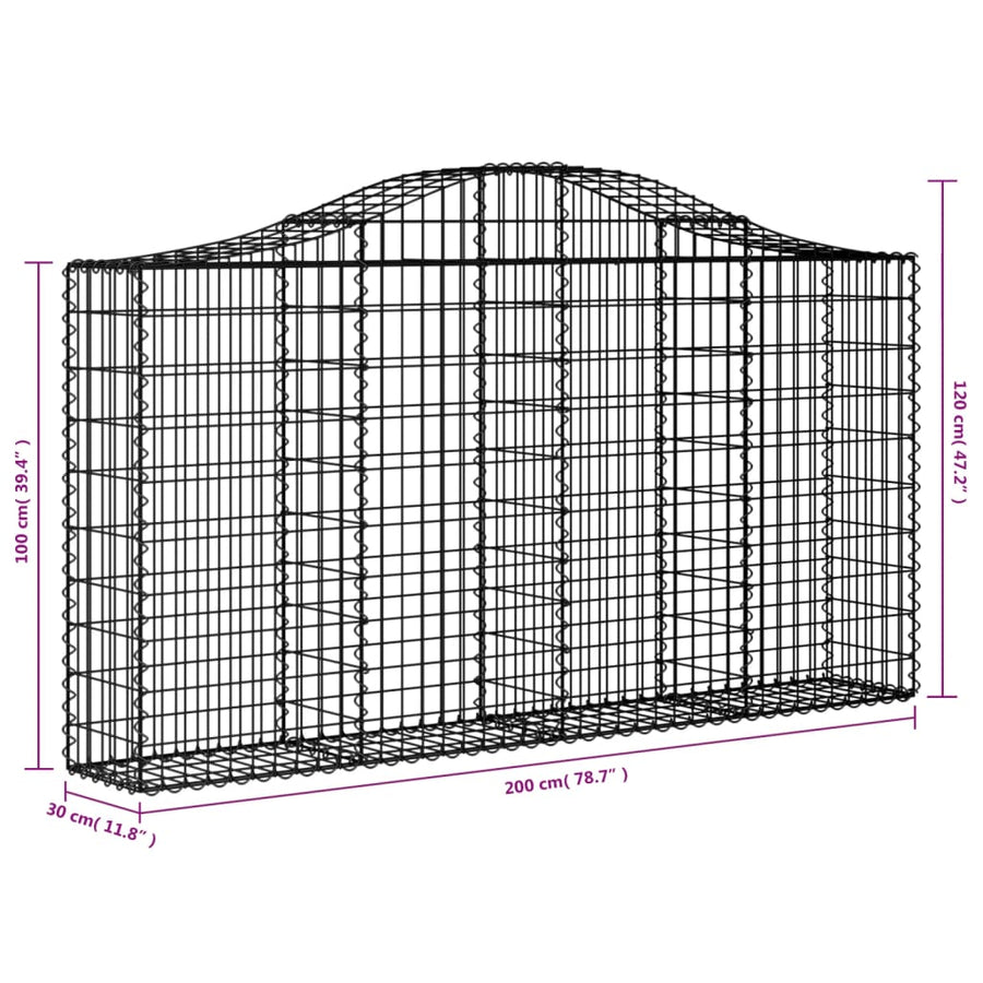 Arched Gabion Baskets 30 pcs 200x30x100/120 cm Galvanised Iron
