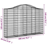 Arched Gabion Baskets 4 pcs 200x30x120/140 cm Galvanised Iron - Rear View