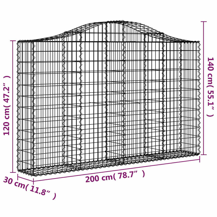 Arched Gabion Baskets 5 pcs 200x30x120/140 cm Galvanised Iron