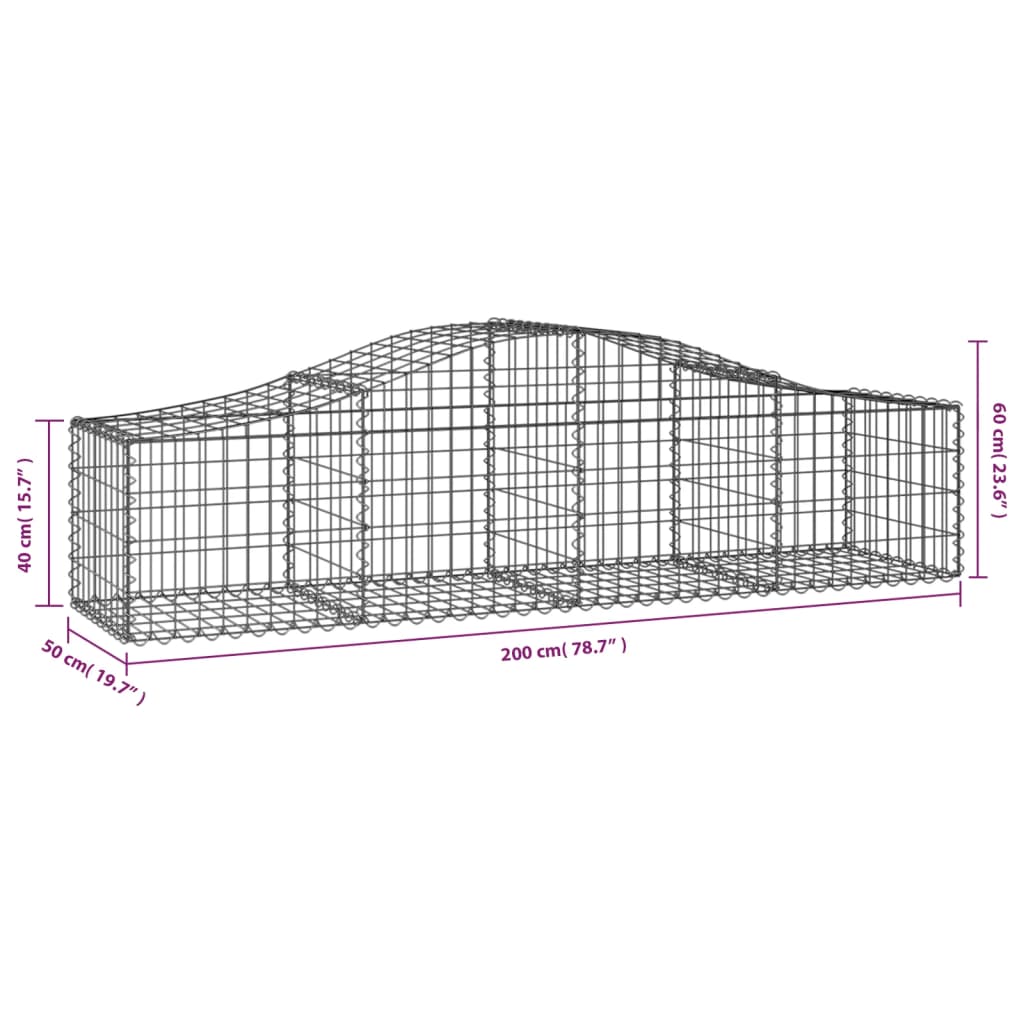 Arched Gabion Baskets 7 pcs 200x50x40/60 cm Galvanised Iron